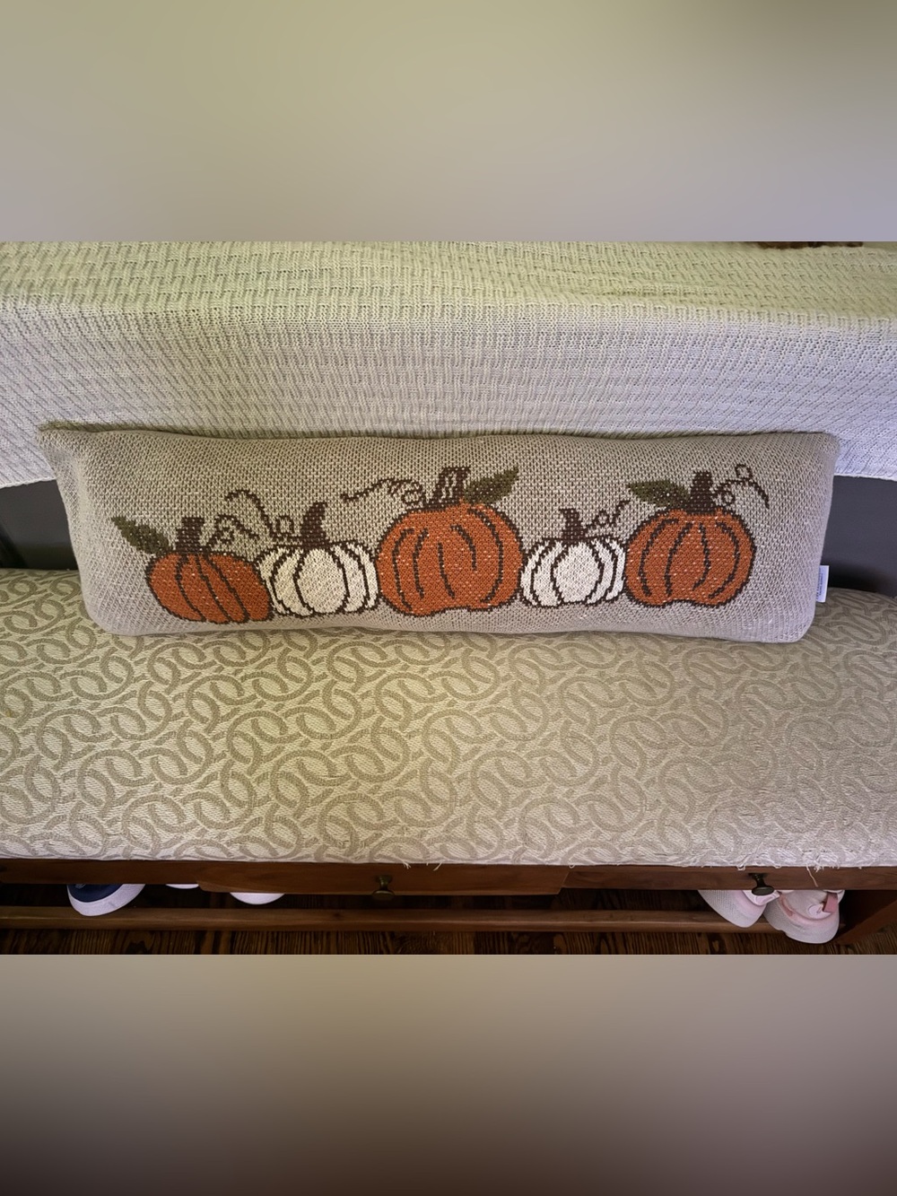 Autumn Pumpkin Knit Throw Pillow - Cream and Orange
